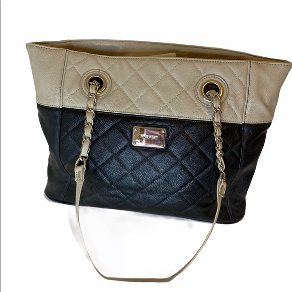 Nine West Handbags - NINE WEST quilted tote handbag tan/black